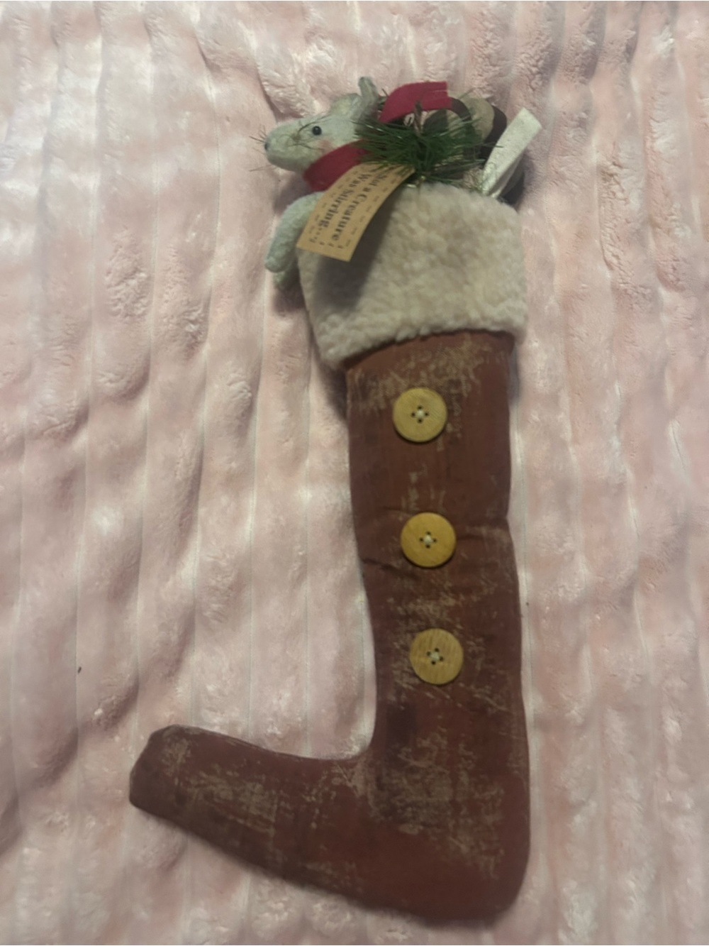 Vintage Honey And Me Primitive mouse Stocking Brie oh Christmas cheese
